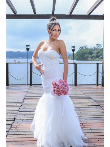 Vestido de Noiva Civil Bordado Noiva No Civil